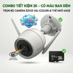Combo lắp đặt TIẾT KIỆM trọn bộ camera ngoài trời EZVIZ H3C 2K color, thẻ nhớ 64GB